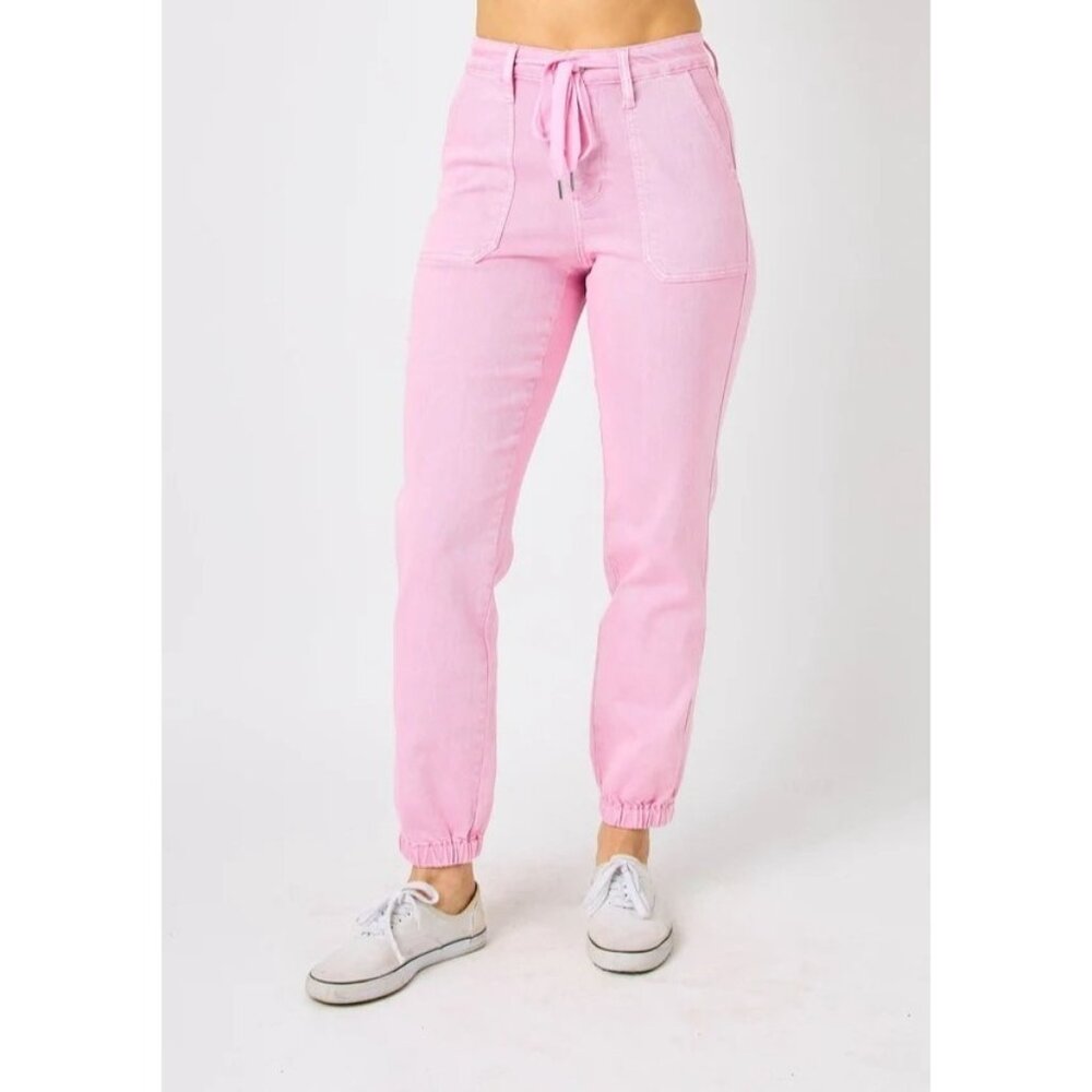 NWT Judy Blue Pink High Waist Pocket Denim Jogger Sz 11/30 - Picture 2 of 15